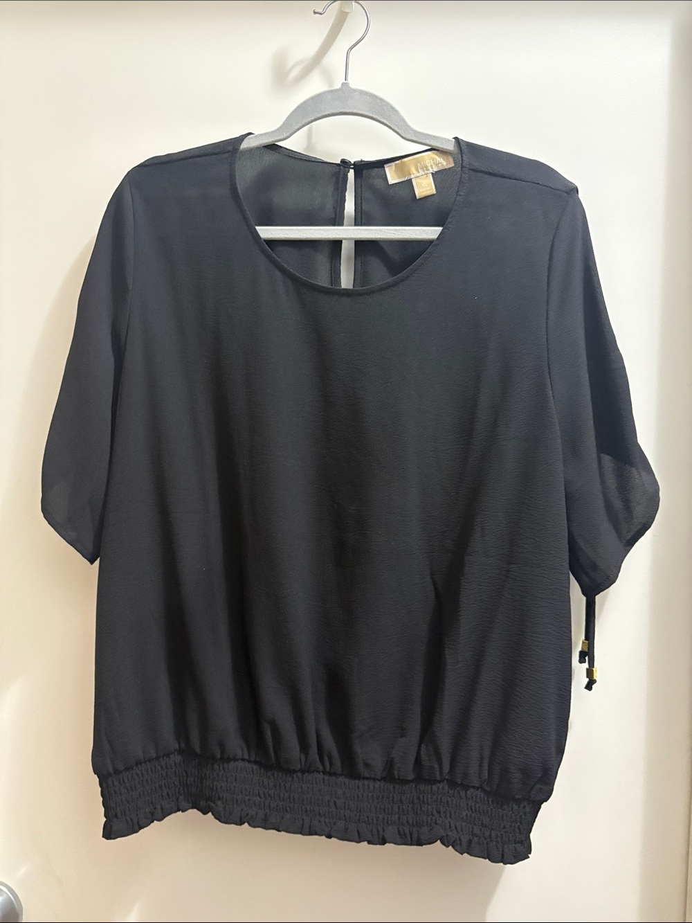 Michael Kors Black Short-Sleeve Blouson Top with Elastic Hem